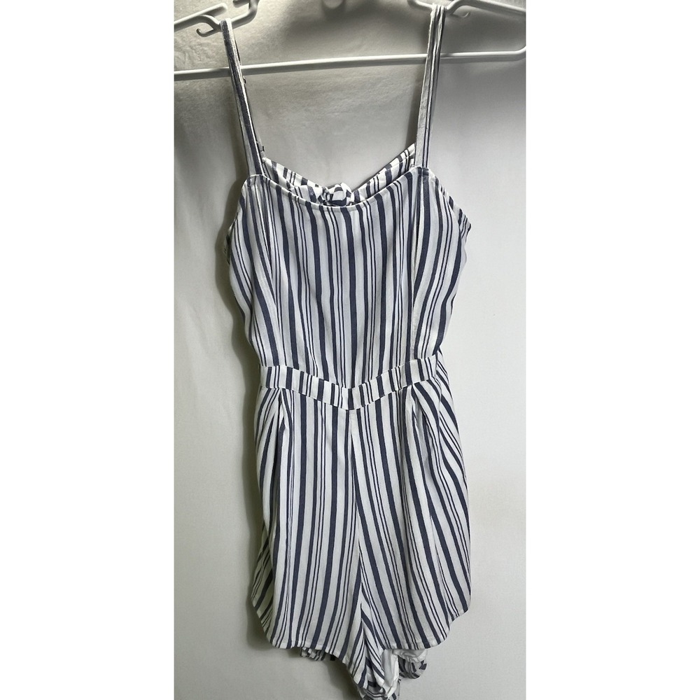 Boho Striped Open Back Hollister‎ Womens Romper Cotton Blend M Blue White Summer